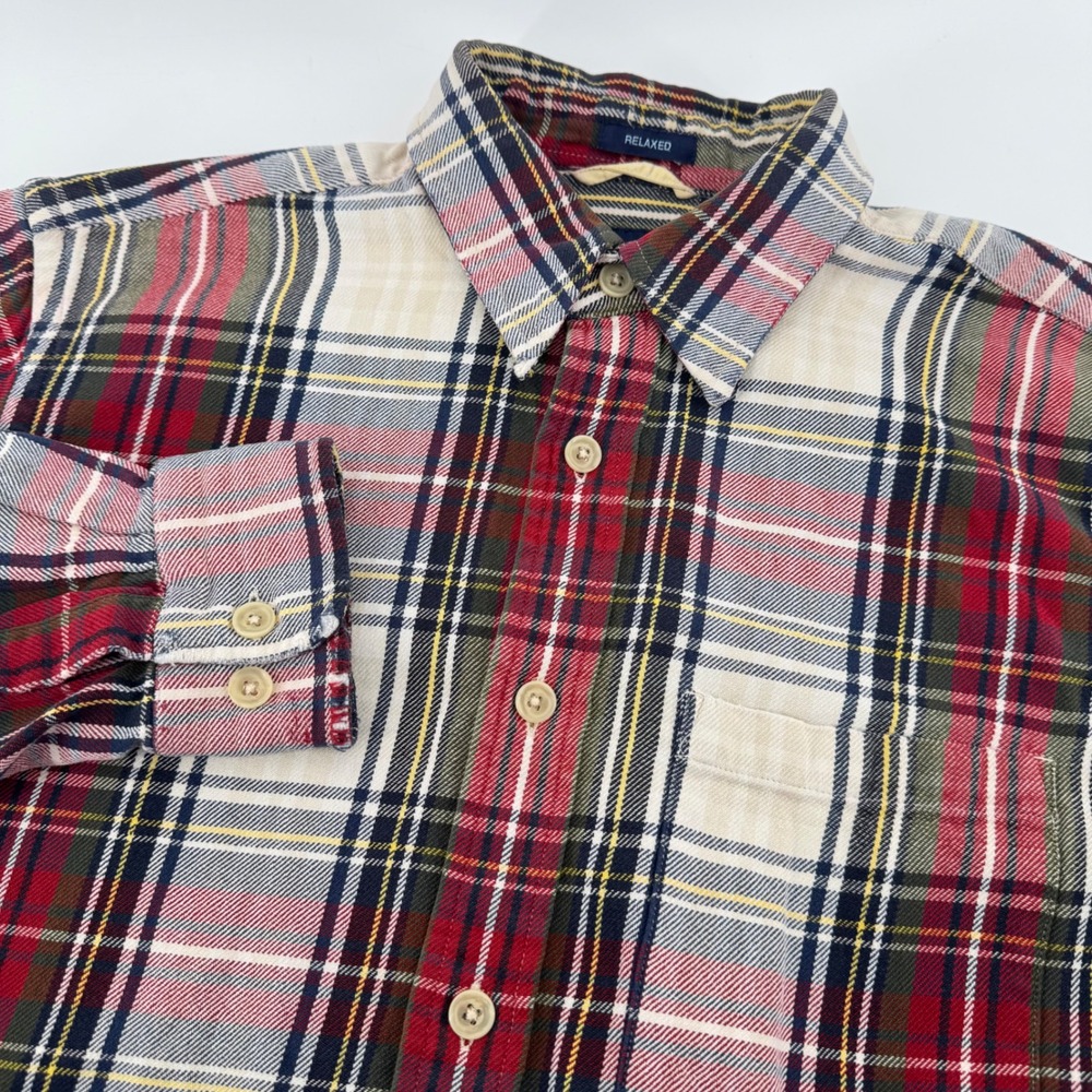 Vintage Gap Button Up Shirt Mens M Red Plaid Heavyweight Relaxed Fit Long Sleeve